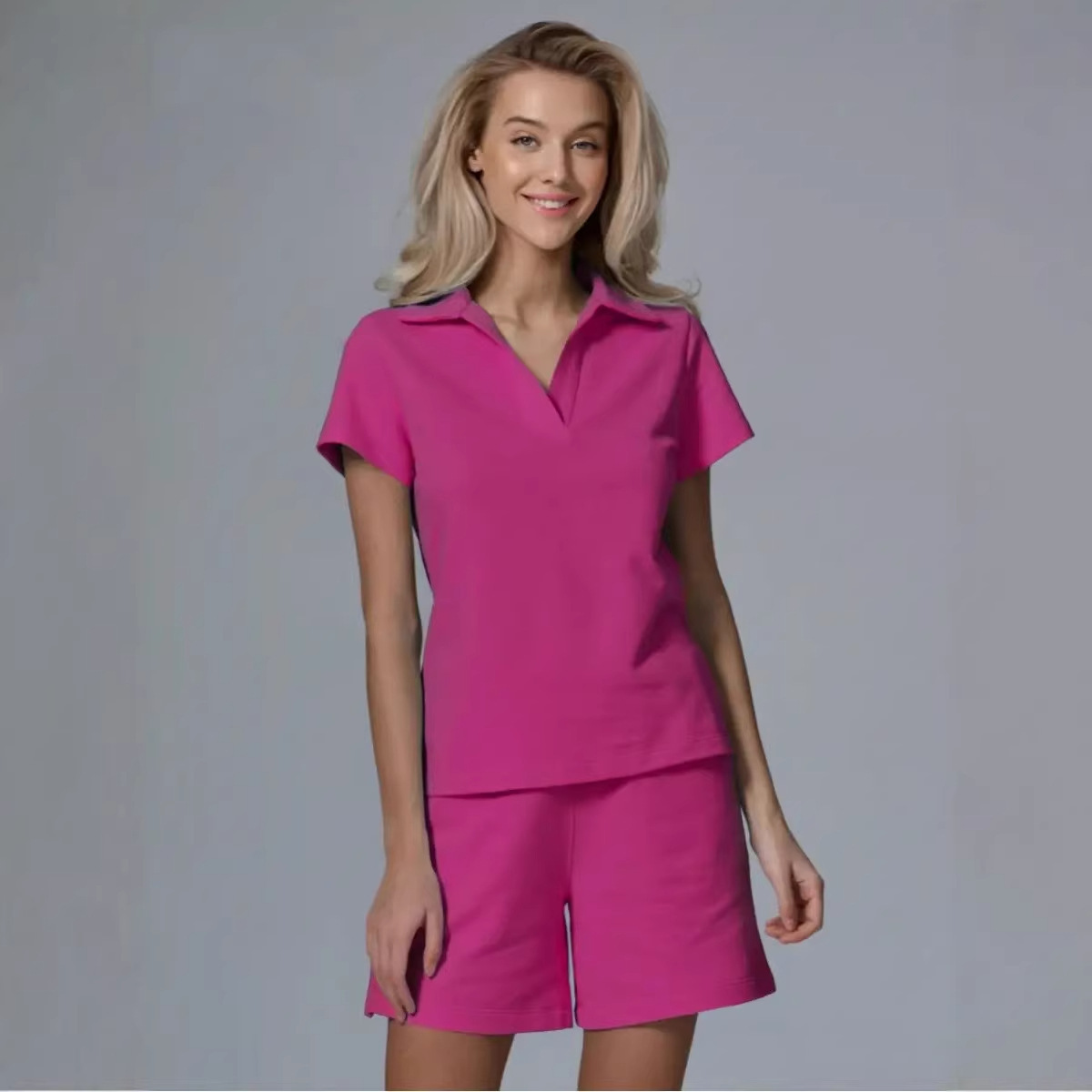 Women's Casual Summer T-Shirt Two-Piece Set Solid Color Short Sleeve