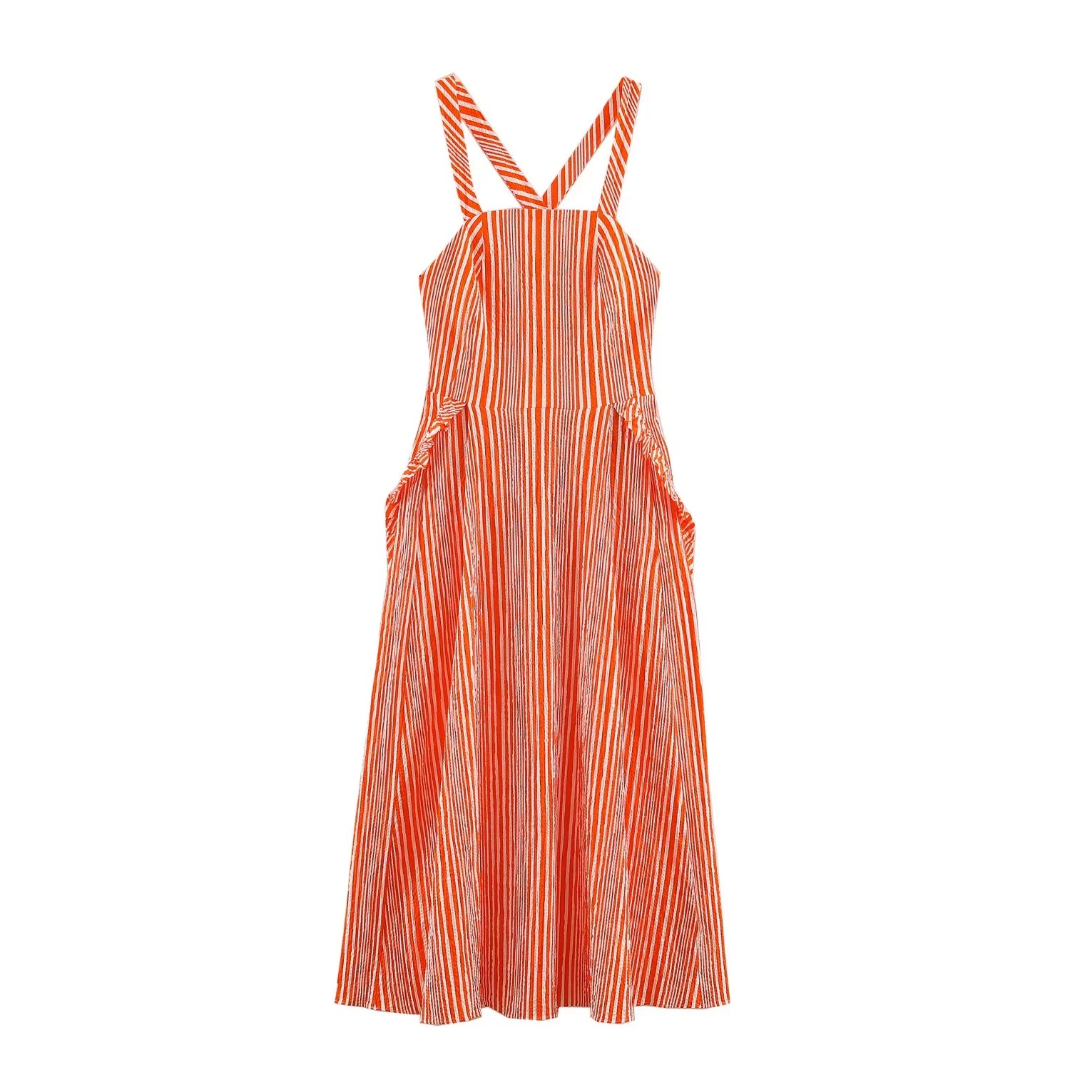 Striped Sleeveless Square Neck Long Dress