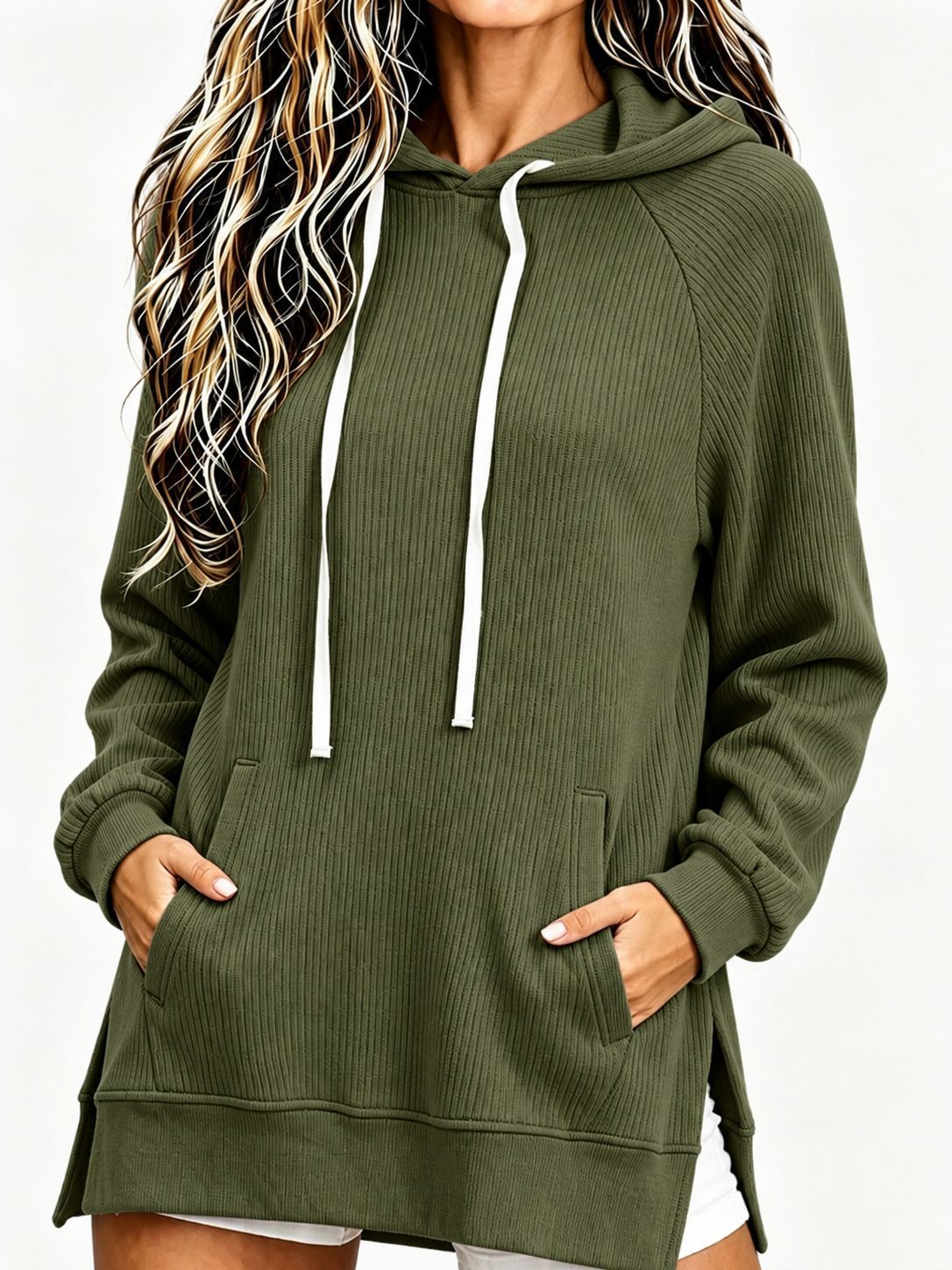 2026 Cross-Border European & American Women's Corduroy Hooded Sweatshirt Fall/Winter New Loose Mid-Length Pocket Pullover Top
