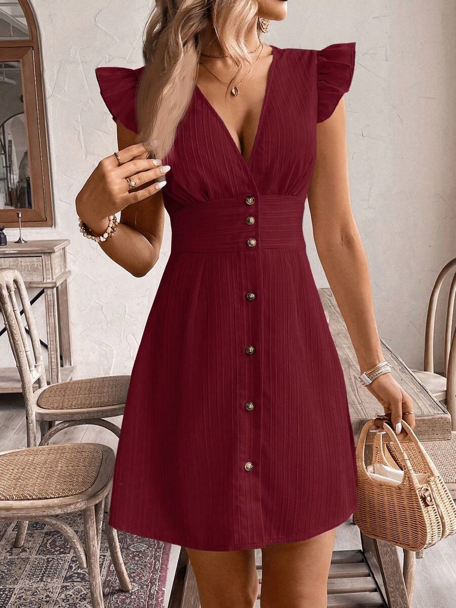 Sexy High-Waist V-Neck Striped Button Dress