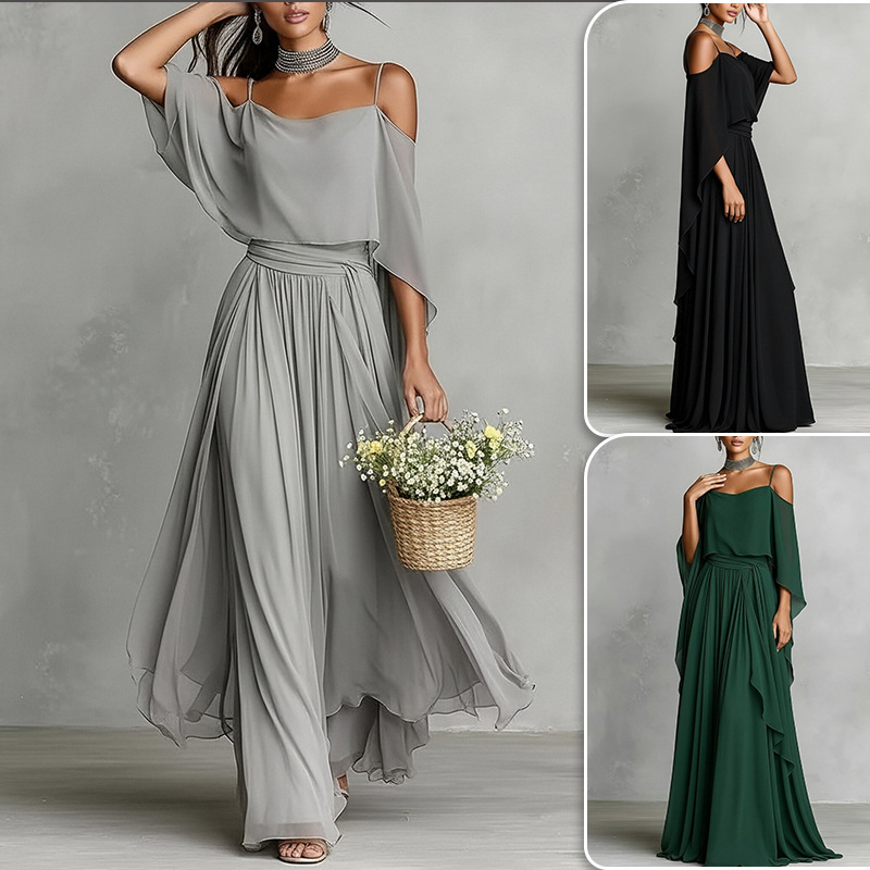 Elegant Off-Shoulder Long Dress Solid Color A-Line Party Gown