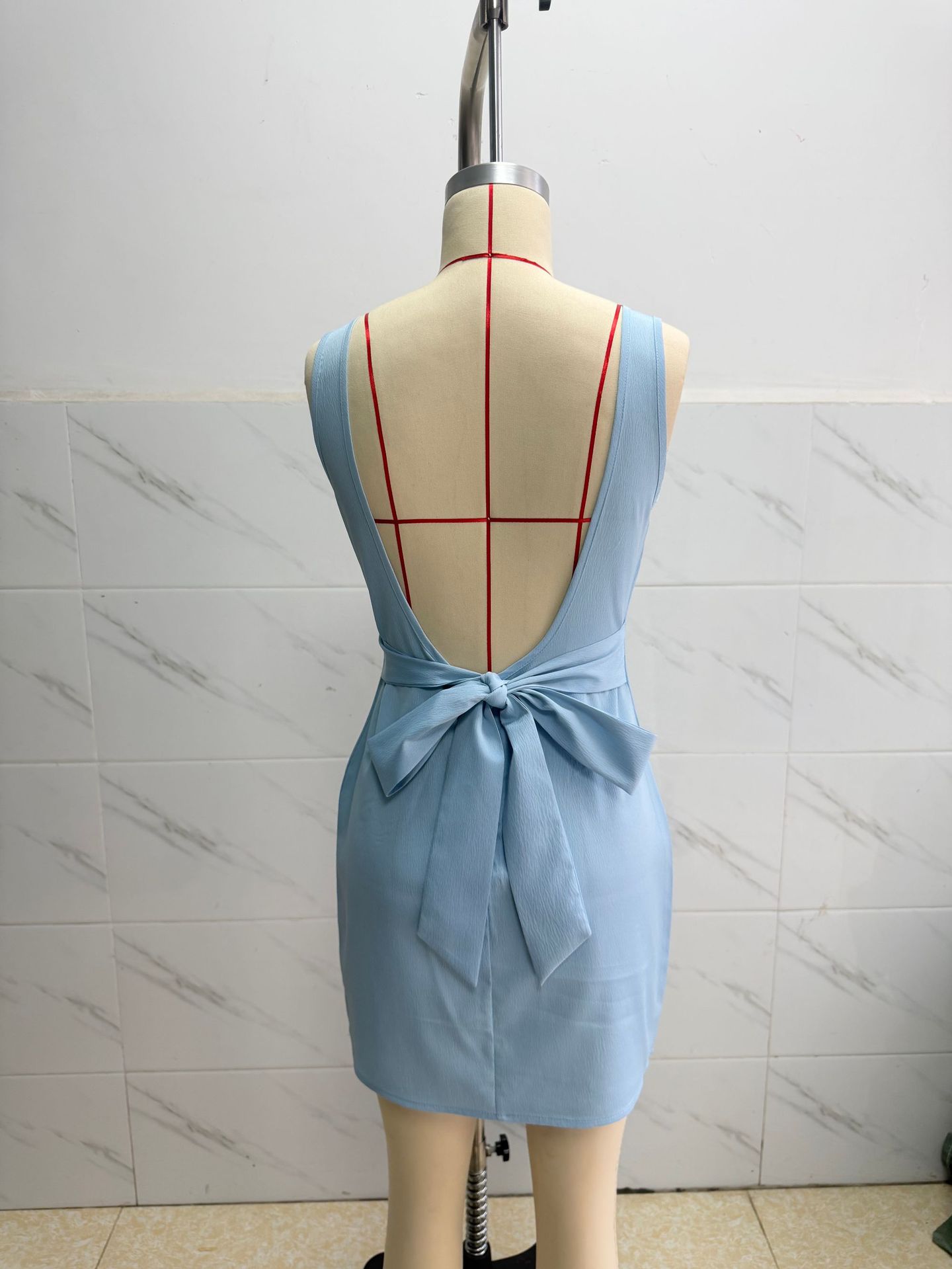 Women's Sleeveless Open-Back Bow A-Line Mini Dress