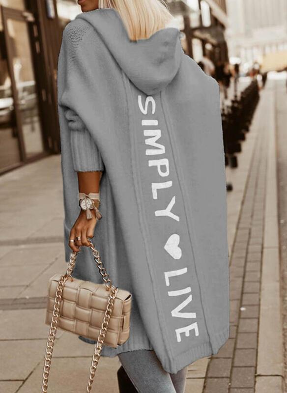 Hooded Loose Knit Mid-Length Cardigan Sweater Coat