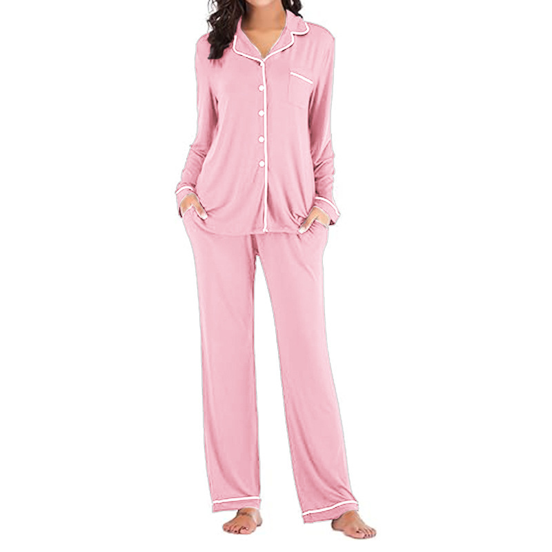 Women's Cuban Collar Printed Long Sleeve Button Set