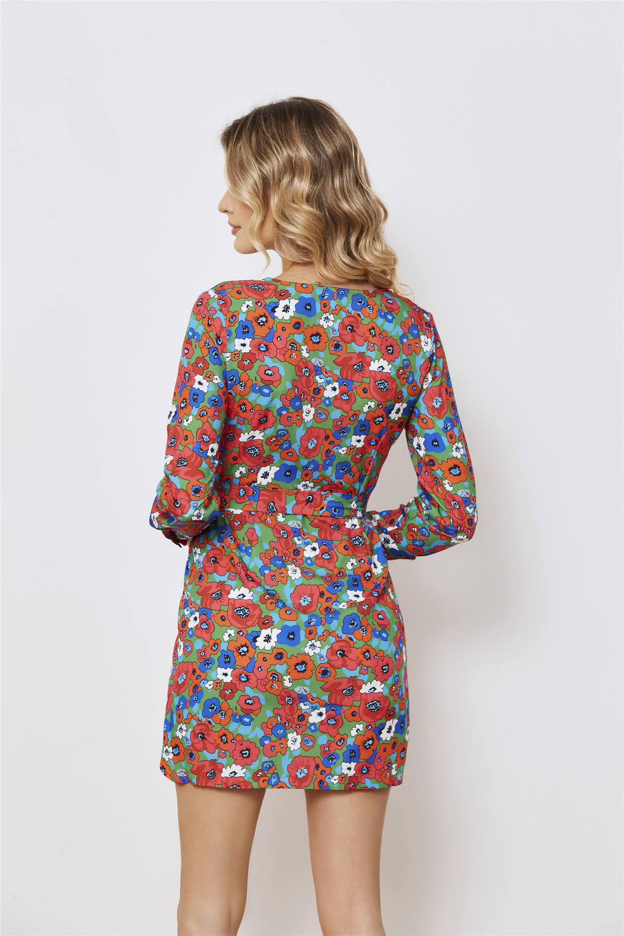 Floral V-Neck Long Sleeve Dress with Belt