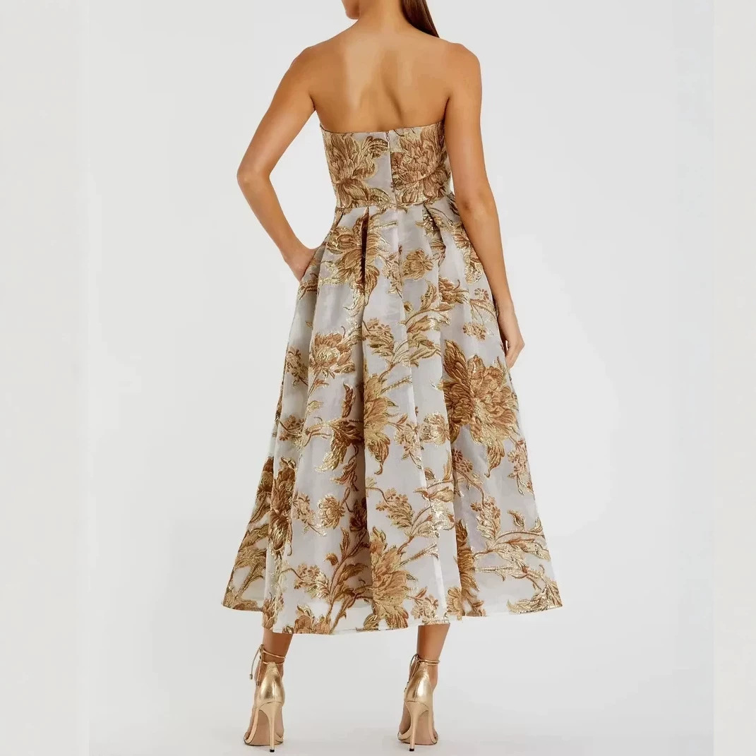 Strapless Floral Print Maxi Dress with Fitted Waist and Flared Skirt