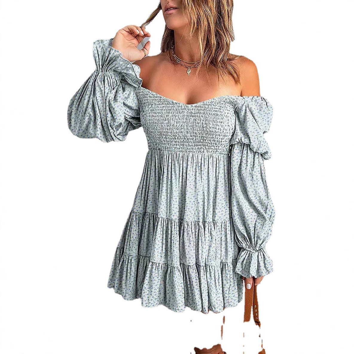 Solid Pleated A-Line Off-Shoulder Midi Dress with Waist