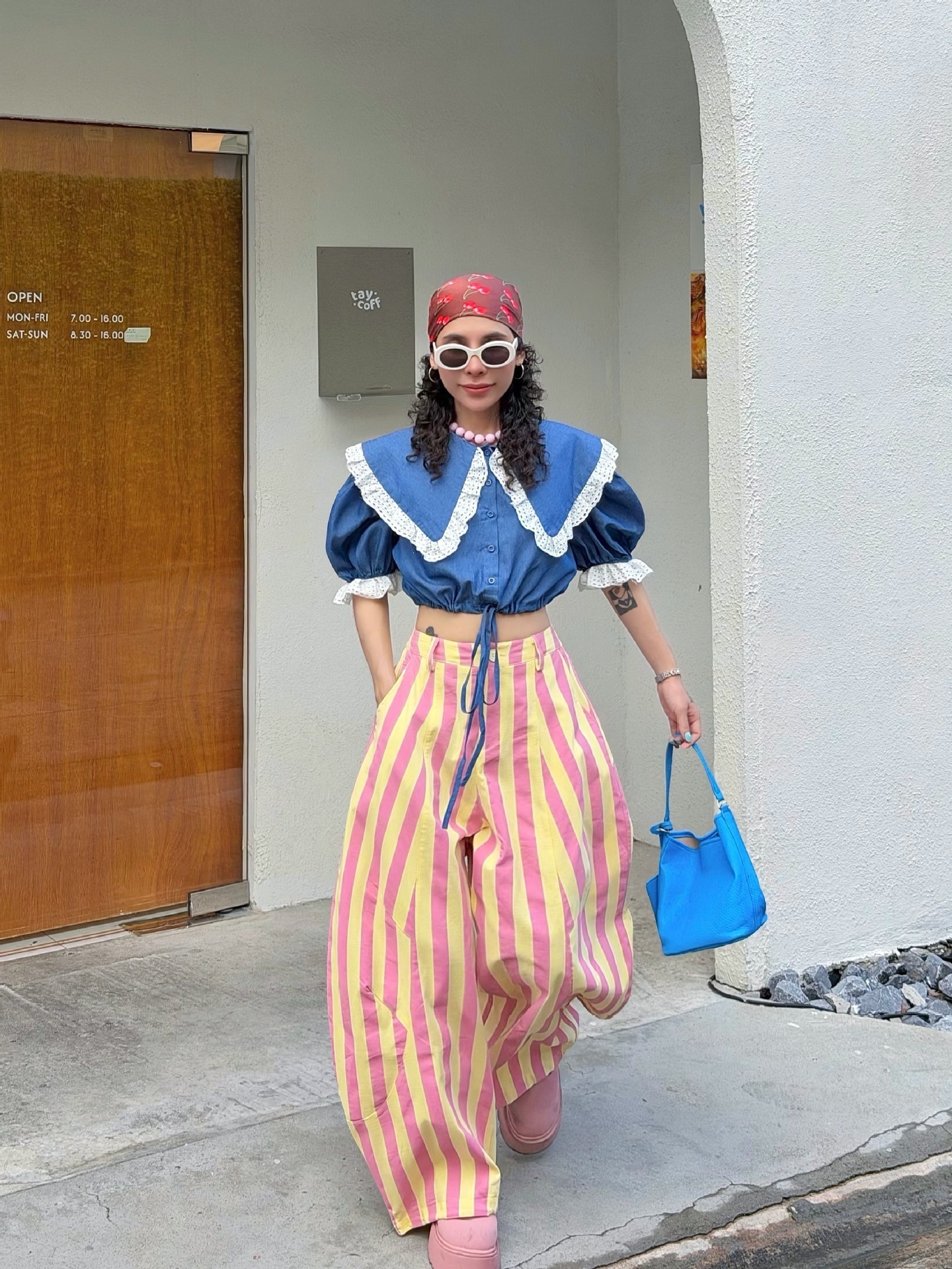 Striped Wide-Leg Pants with Elastic Waist