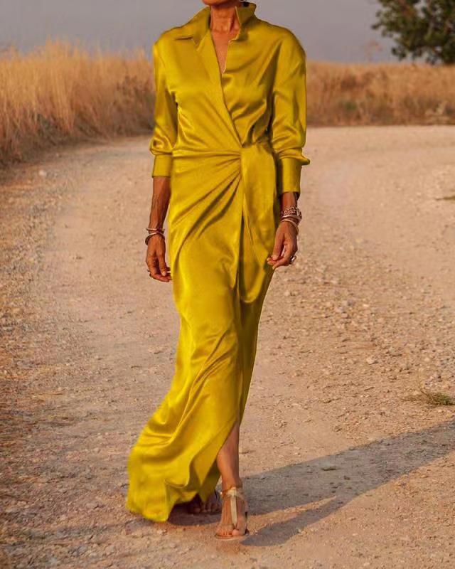 High-Waist Split Long-Sleeve Lapel Jumpsuit