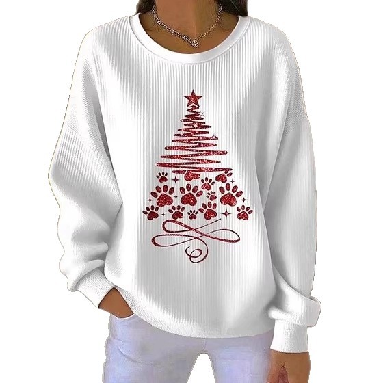 Women's Animal Wine Glass Paw Print Heart Print Crewneck Sweatshirt
