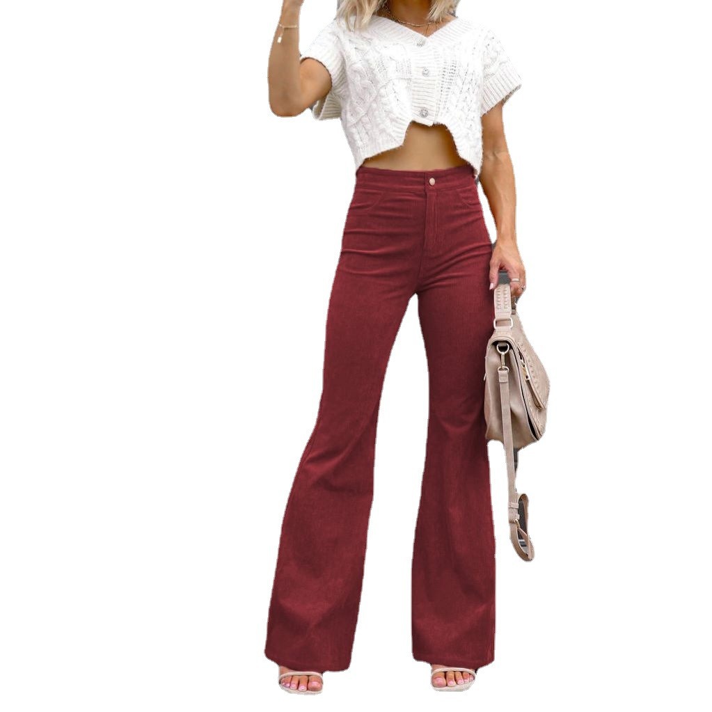 Corduroy High-Waisted Flare Pants for Women