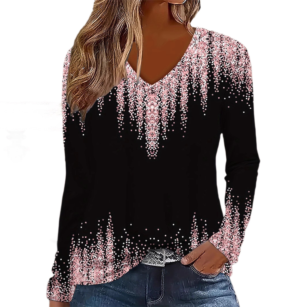 Bohemian Floral V-Neck Long-Sleeve Loose Casual T-Shirt
