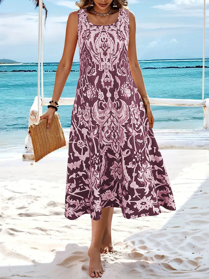 Bohemian Print Sleeveless A-Line Maxi Dress