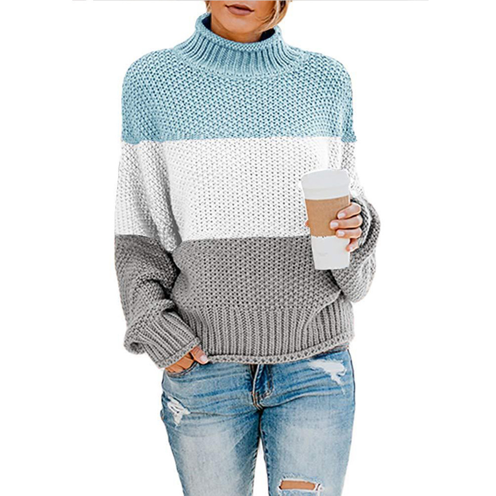 Color-Block Turtleneck Pullover Sweater