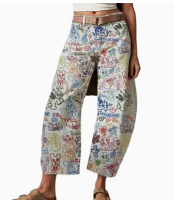 Women's Vintage Print Straight-Leg Casual Pants
