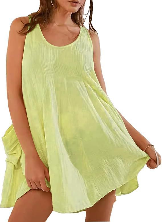 Women's Solid Color Sleeveless A-Line Midi Dress with Pockets