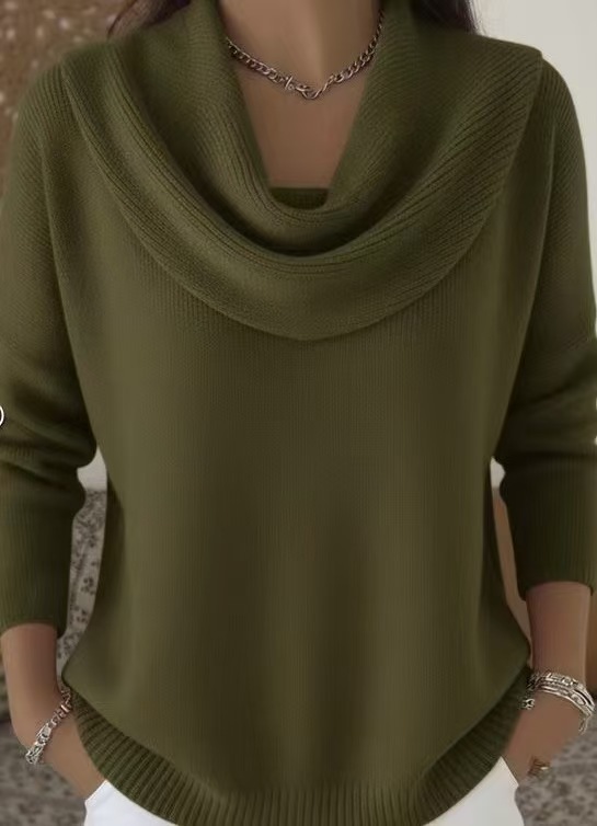 Women's Solid Color Long Sleeve Knit Top with Cowl Neck