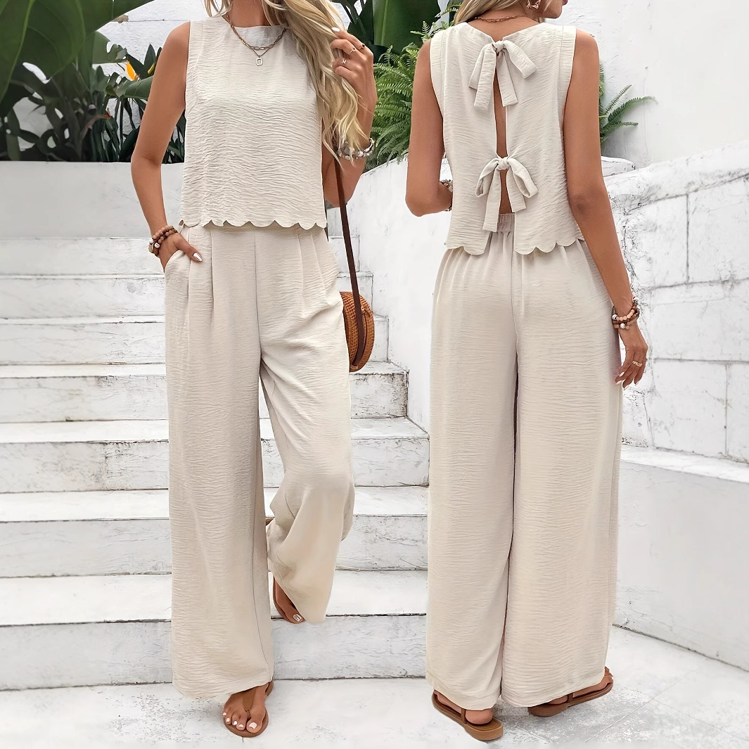 Women's Sleeveless Tank Top and Long Pants Two-Piece Set Solid Color