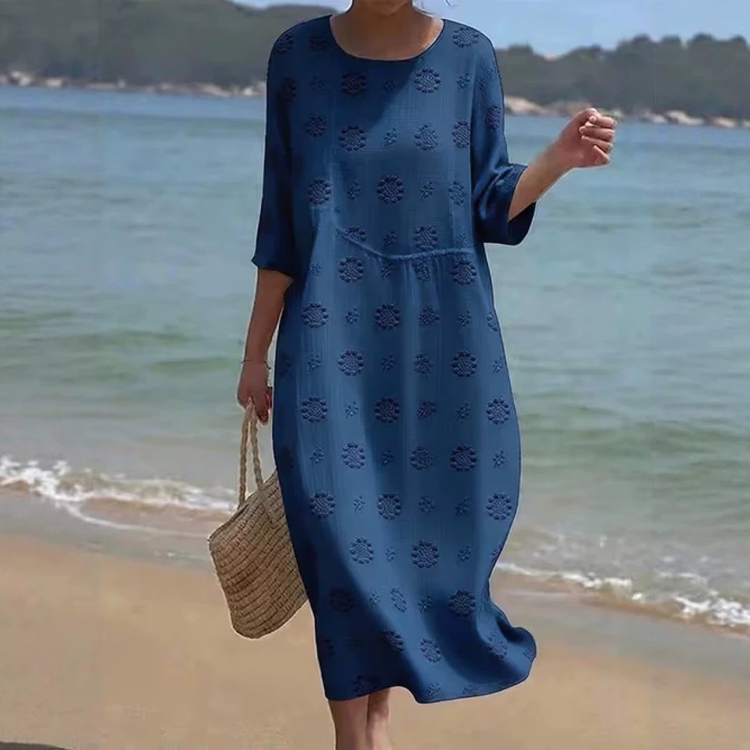Women's Elegant Solid Print Pleated Midi Dress