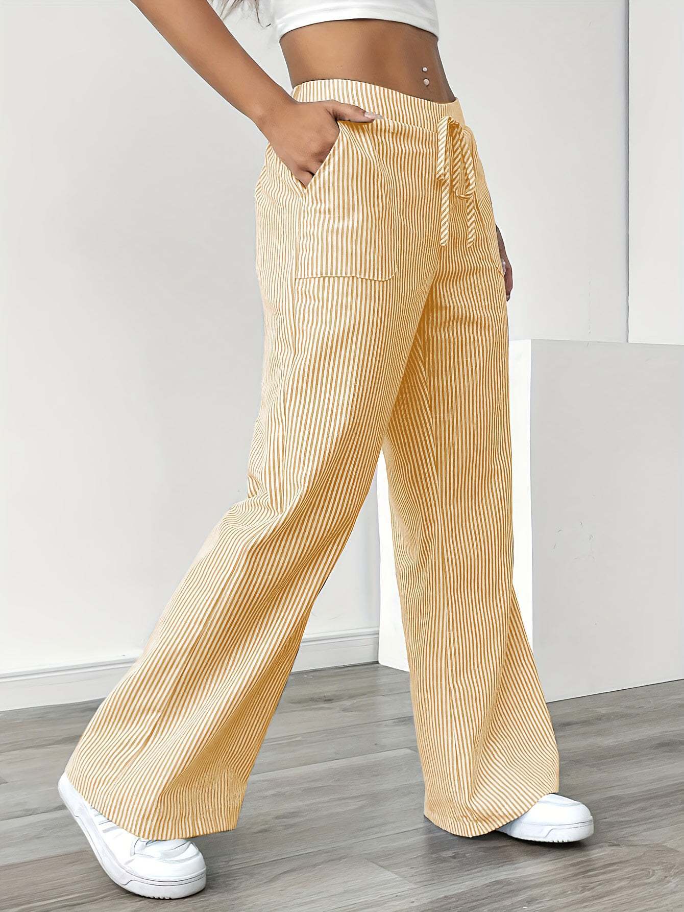 Striped Wide-Leg Pants Casual Streetwear Loose Fit High Waist