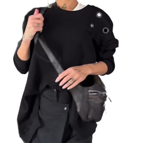 Women's Solid Color Long Sleeve Crew Neck Split Hem Sweatshirt