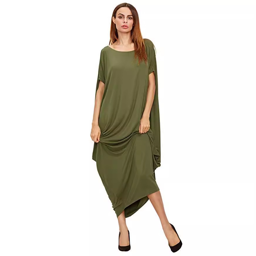 Women's Plus Size Loose Solid Pleated Long Dress