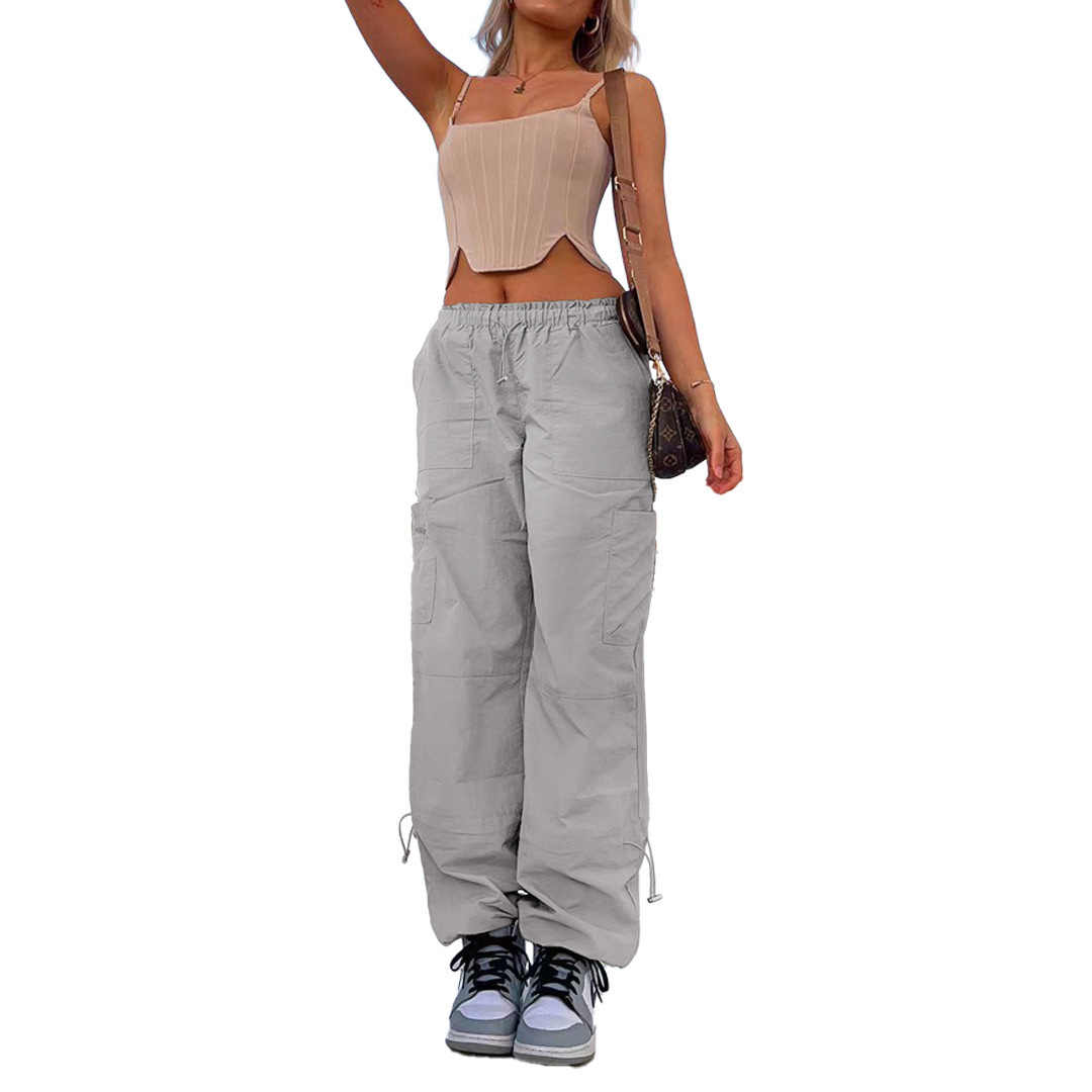 Women's Loose Drawstring Straight-Leg Cargo Pants with Pockets