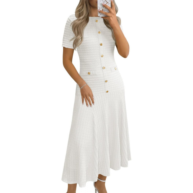 Elegant Solid Short-Sleeve Bodycon Knit Dress