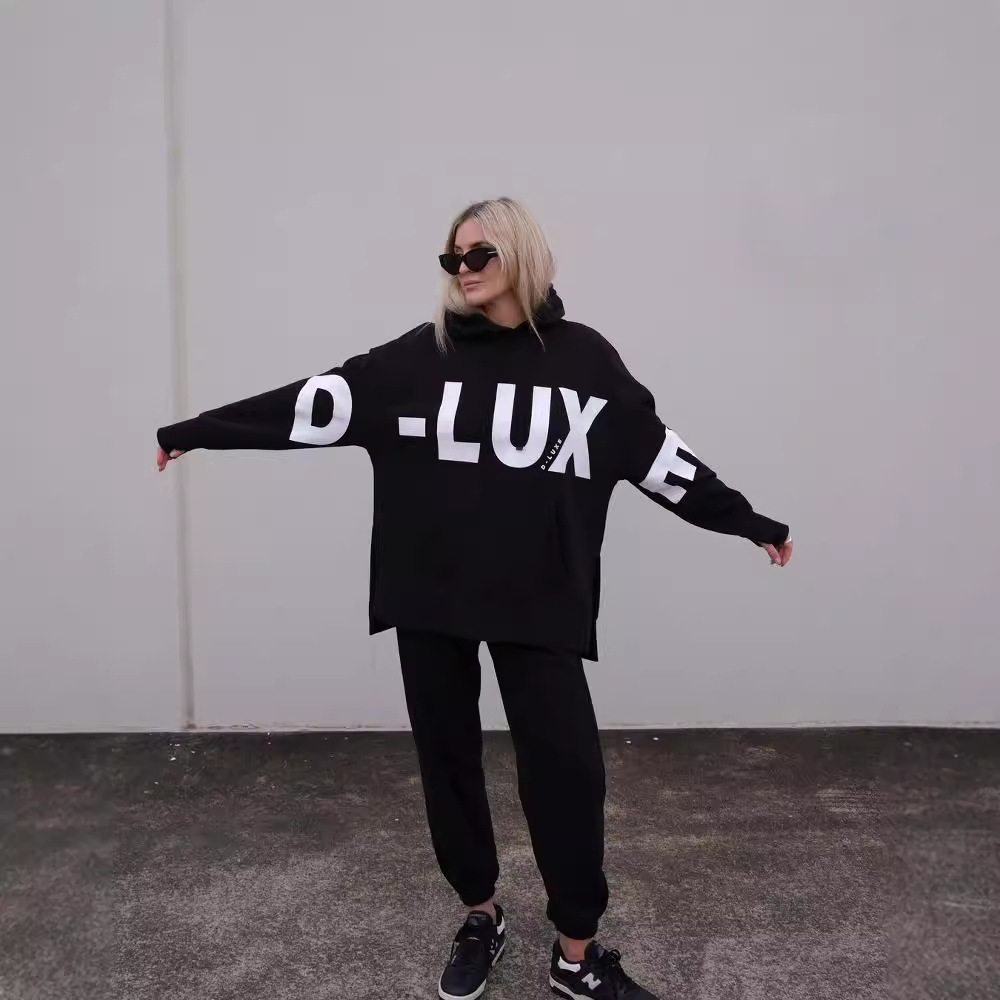 Letter Print Pullover Hooded Long Sleeve Sweatshirt for Women