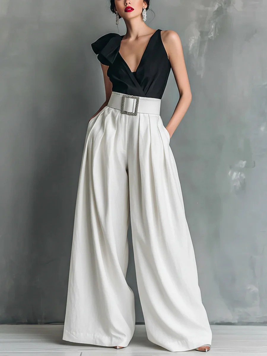 High-Waist Loose Straight-Leg Solid Color Pants for Work and Casual Wear, 10 Colors