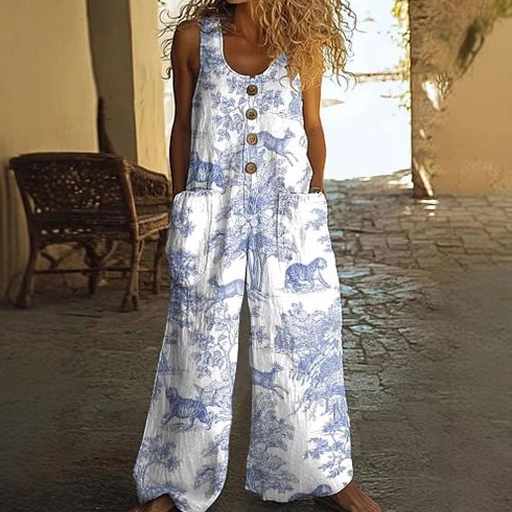 Women's Sleeveless Wide-Leg Jumpsuit with Pockets