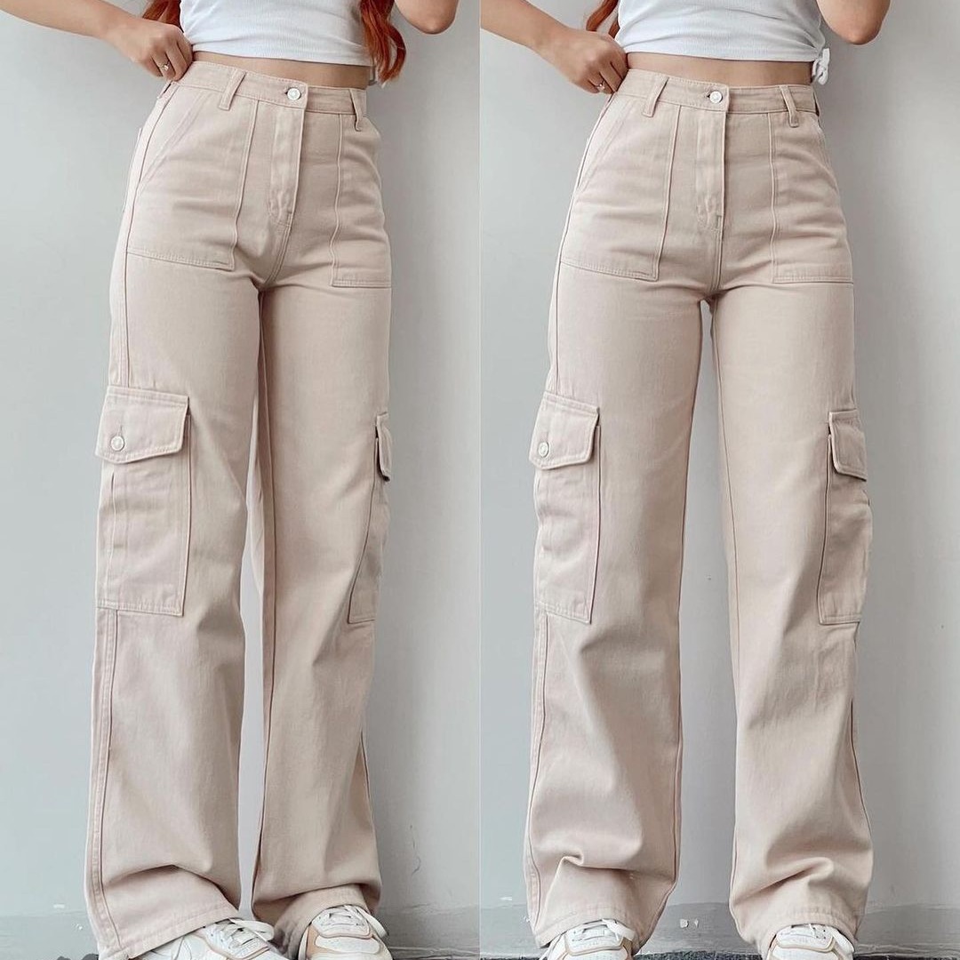 Women's Mid-Rise Straight-Leg Cargo Pants with 3D Pockets