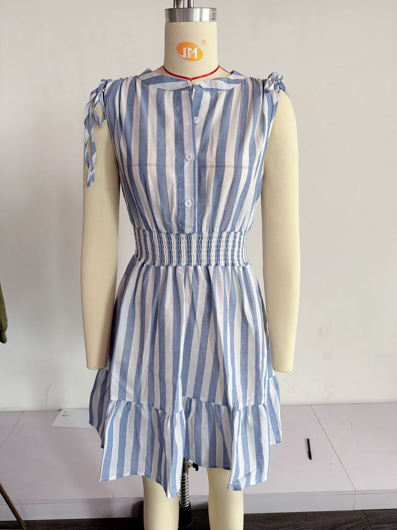 Striped Sleeveless Smocked Midi Dress