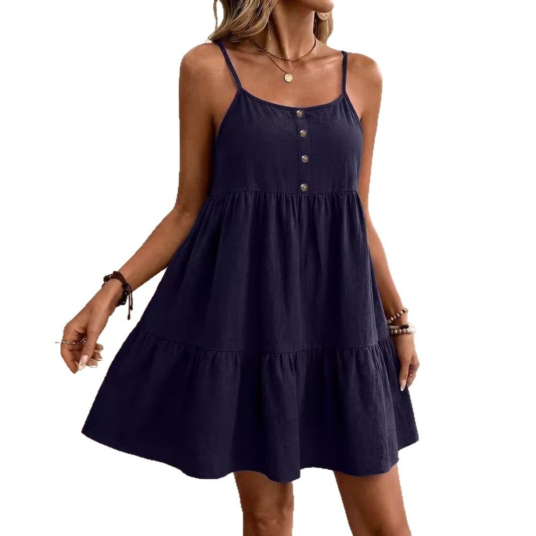Women's Summer Sleeveless Solid Color A-Line Cami Dress