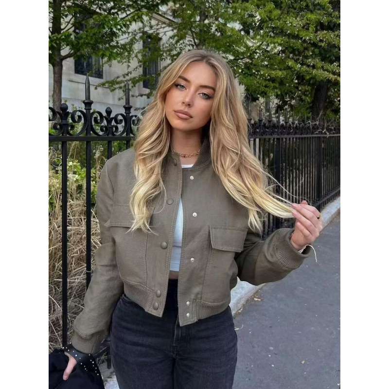 Women's Stand Collar Big Pocket Jacket
