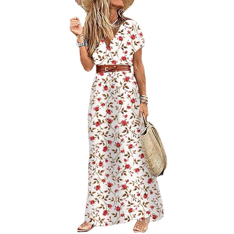 Bohemian V-Neck Floral Print Midi Dress