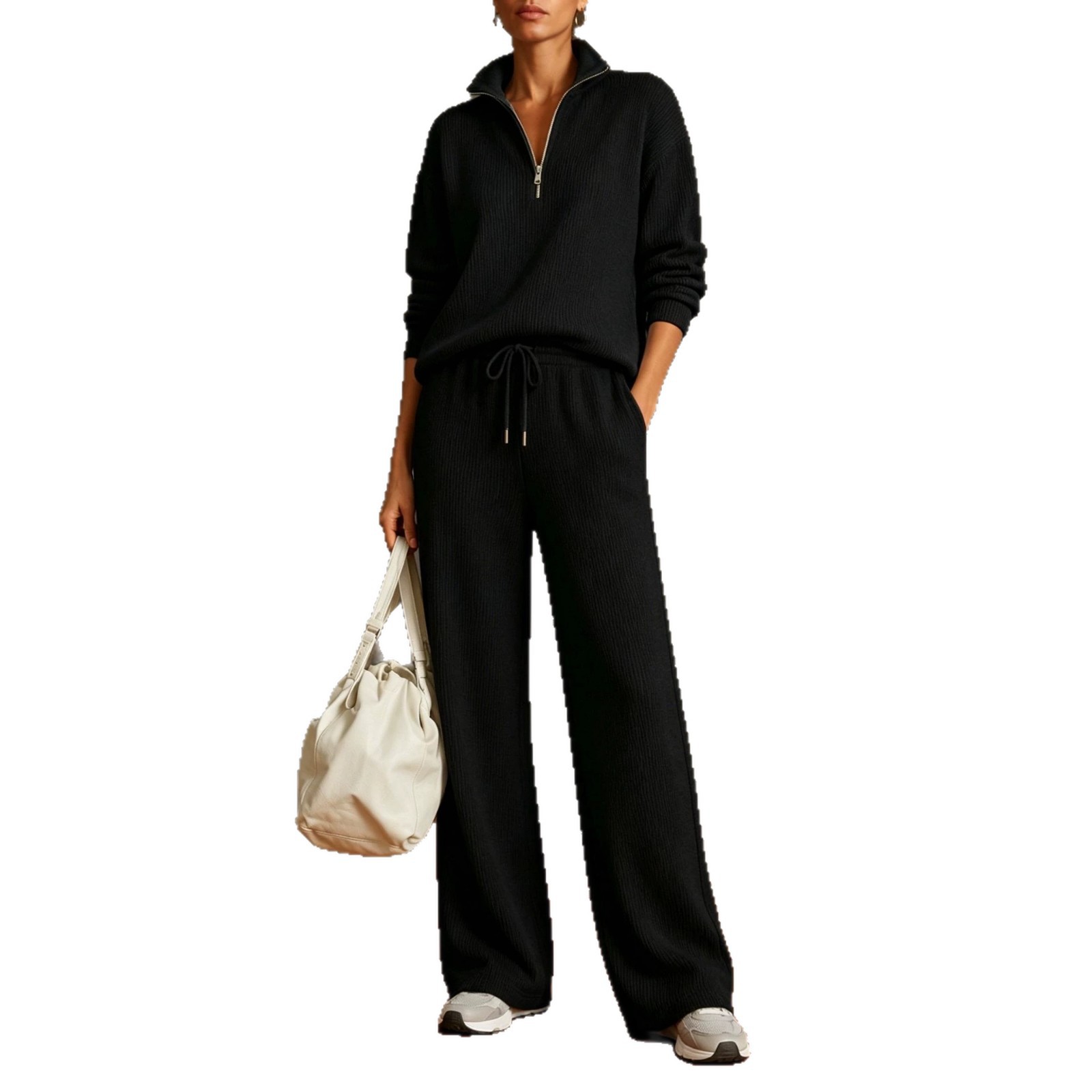 2026 Amazon Cross-Border New Fall/Winter Women's Tracksuit Half-Turtleneck Zip Hoodie Wide-Leg Pants Set for Women