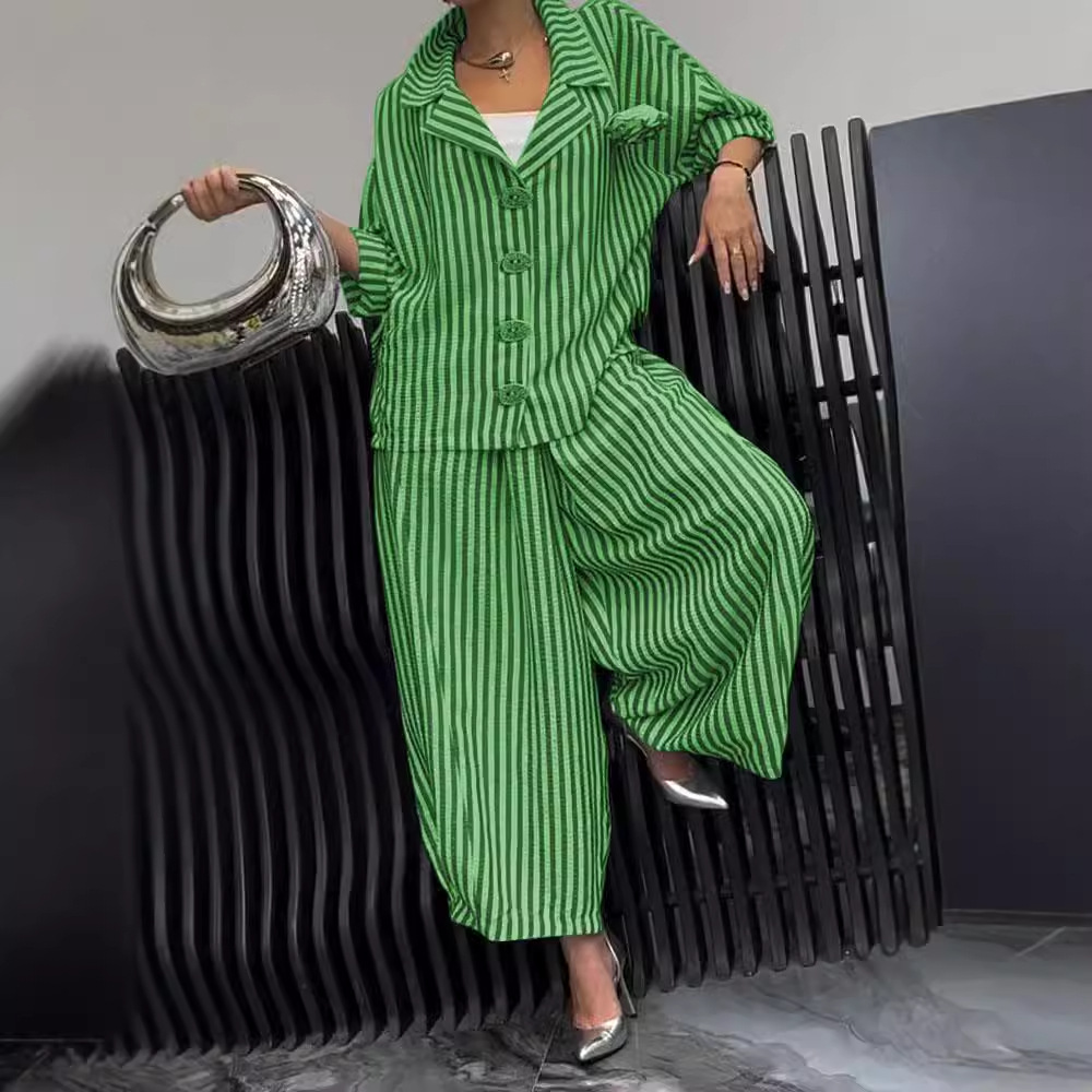 Floral Striped Loose Blazer & Pants Set