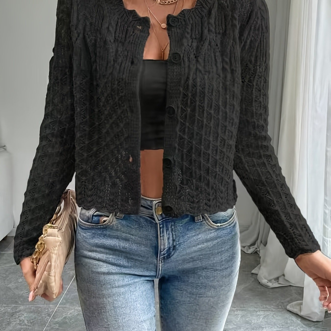 Women's Lightweight Floral Lace Cardigan Long Sleeve Knit Top