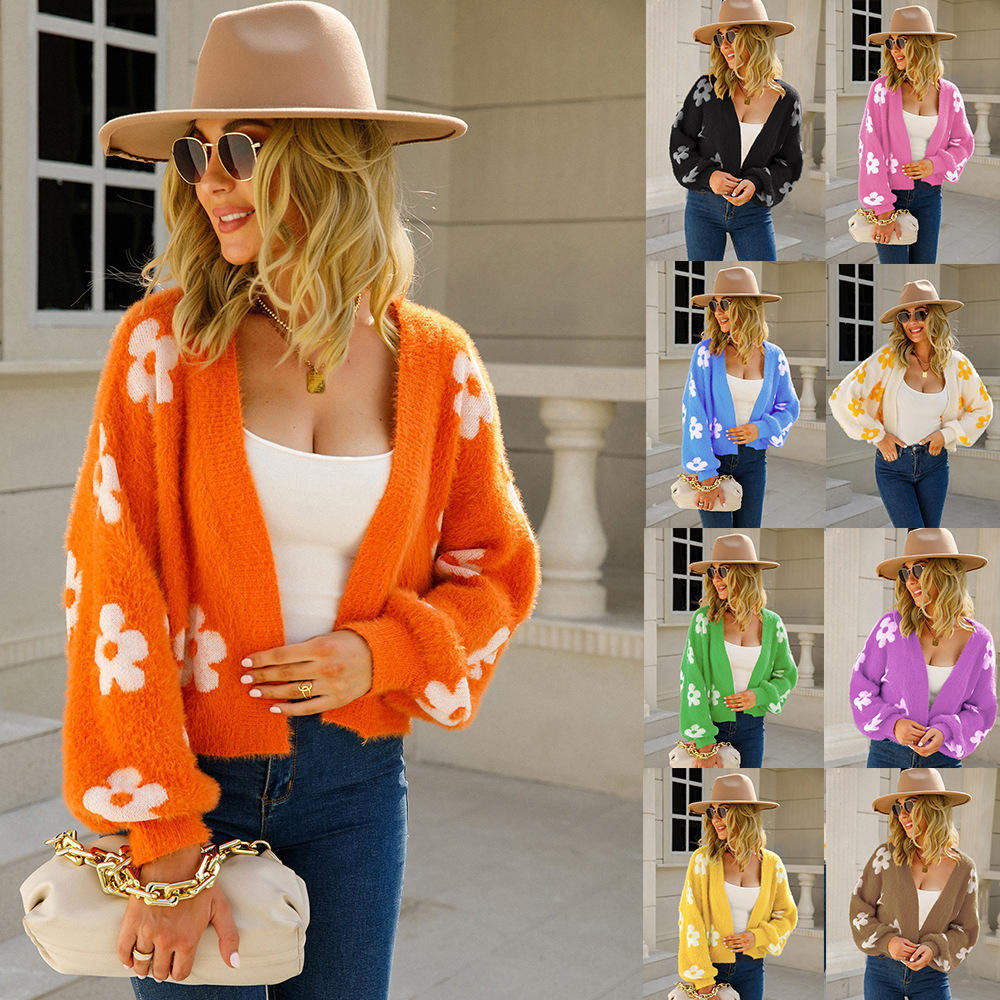 Floral Cropped Knit Cardigan