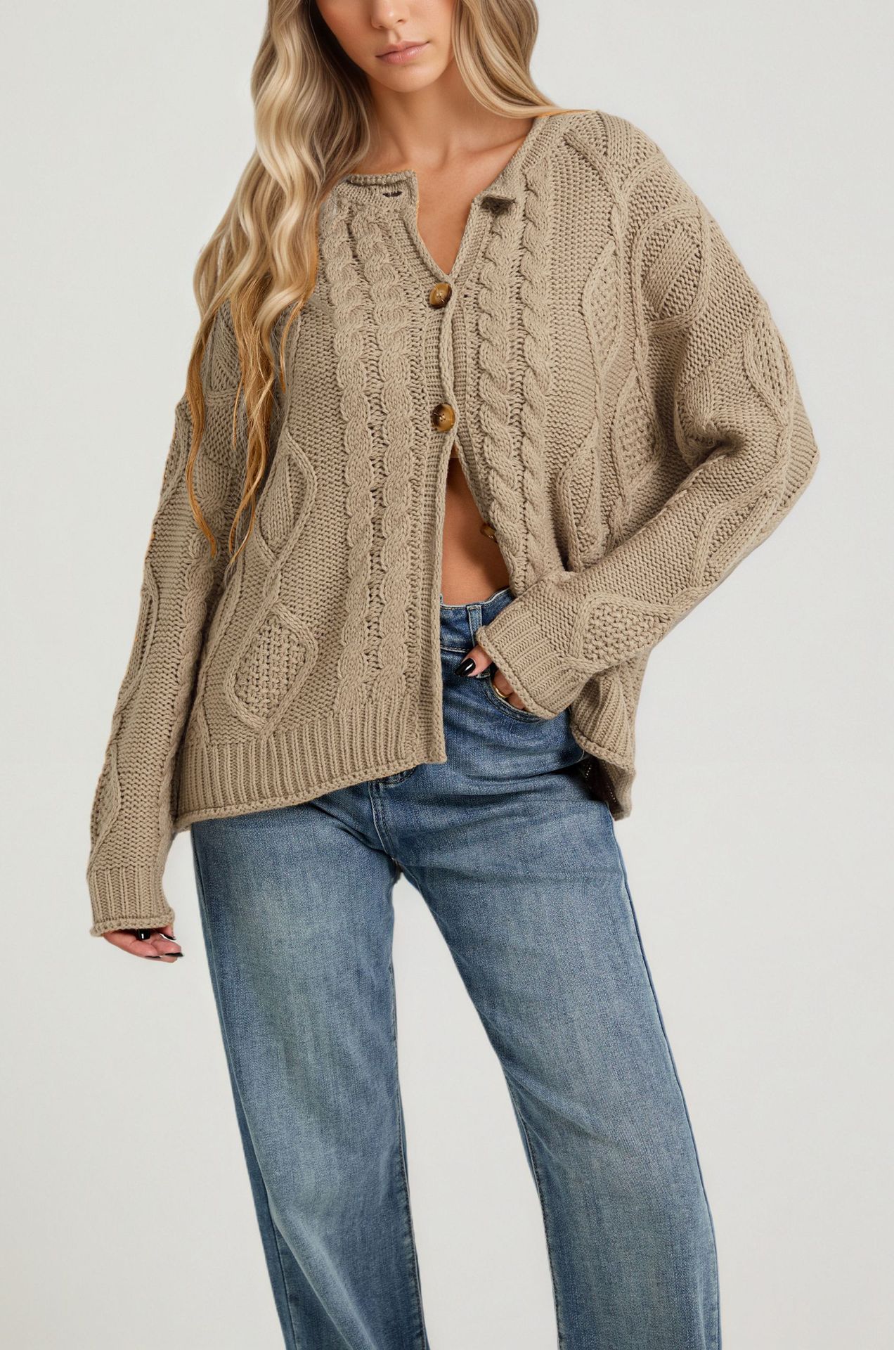 Women's Cable Knit Long Sleeve Cardigan Sweater Coat
