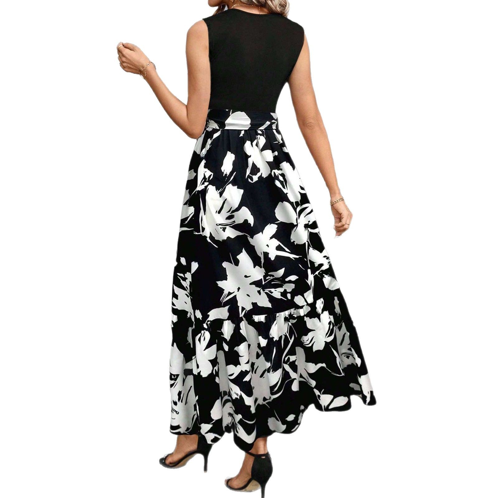 Floral Print Sleeveless High-Waist Maxi Dress
