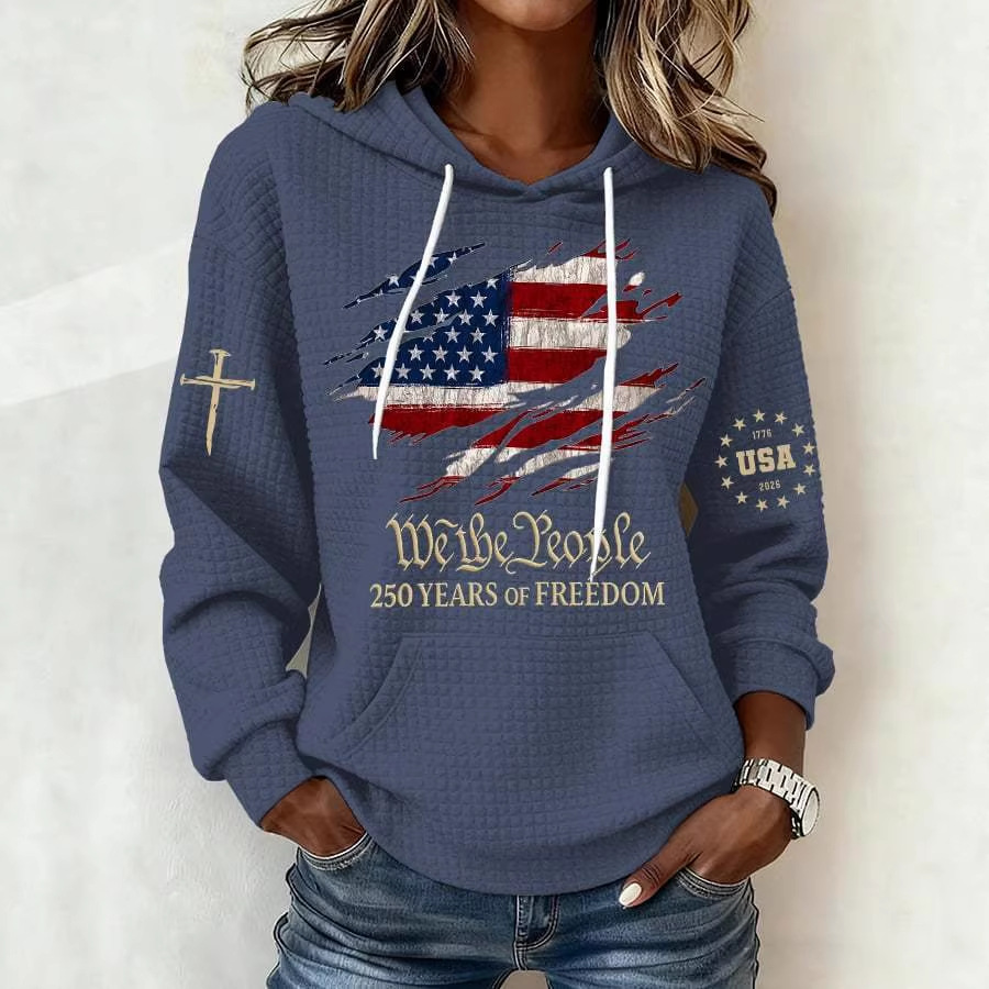 Women's USA Flag Print Hooded Sweatshirt Casual Pullover