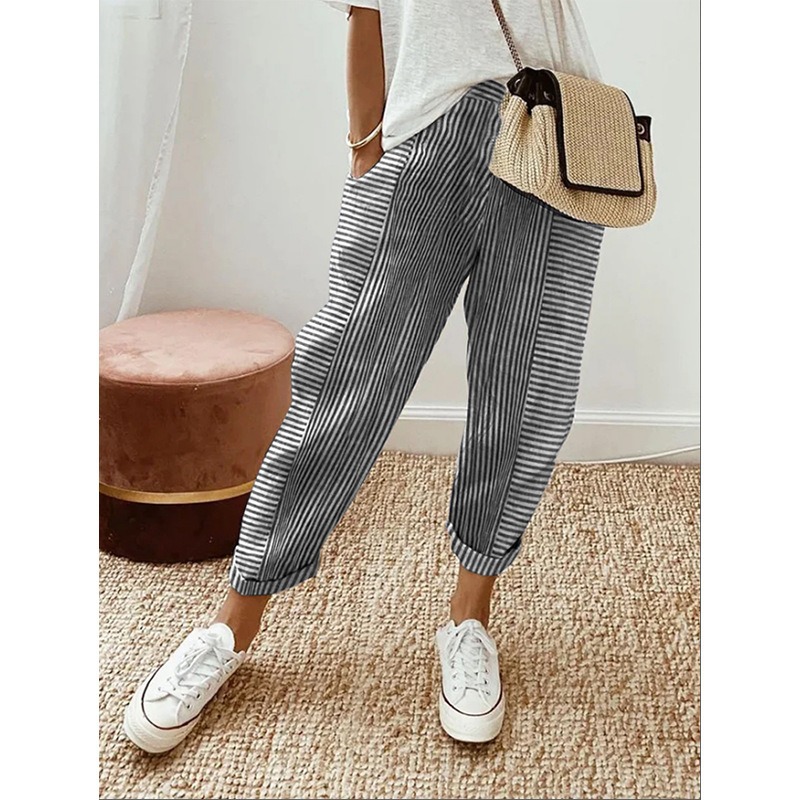 Woven Jacquard Striped Spliced Loose Casual Pants