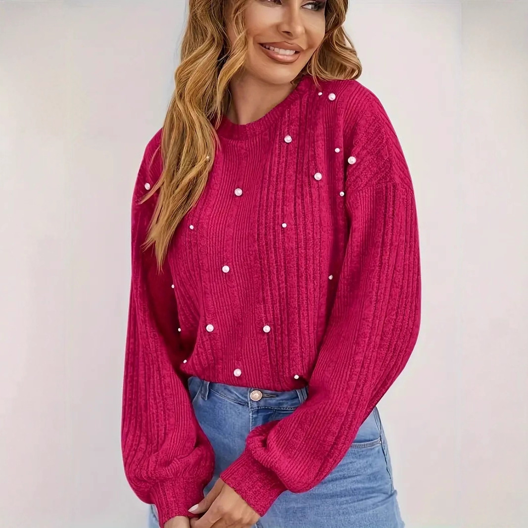 Women's Beaded Lantern Sleeve Knit Top