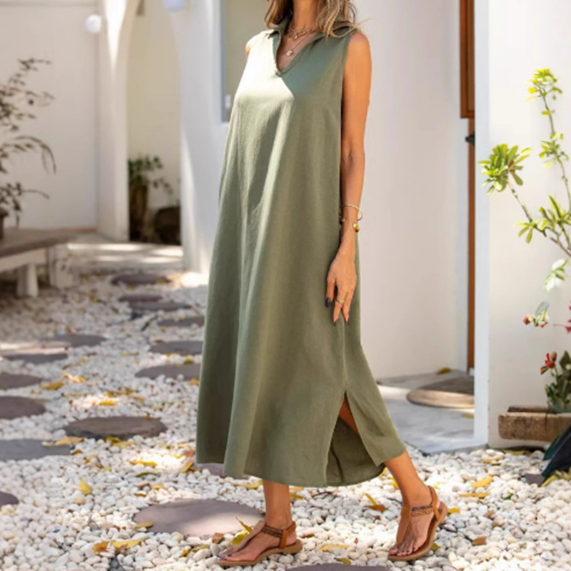 V-Neck Sleeveless Loose Casual Midi Dress
