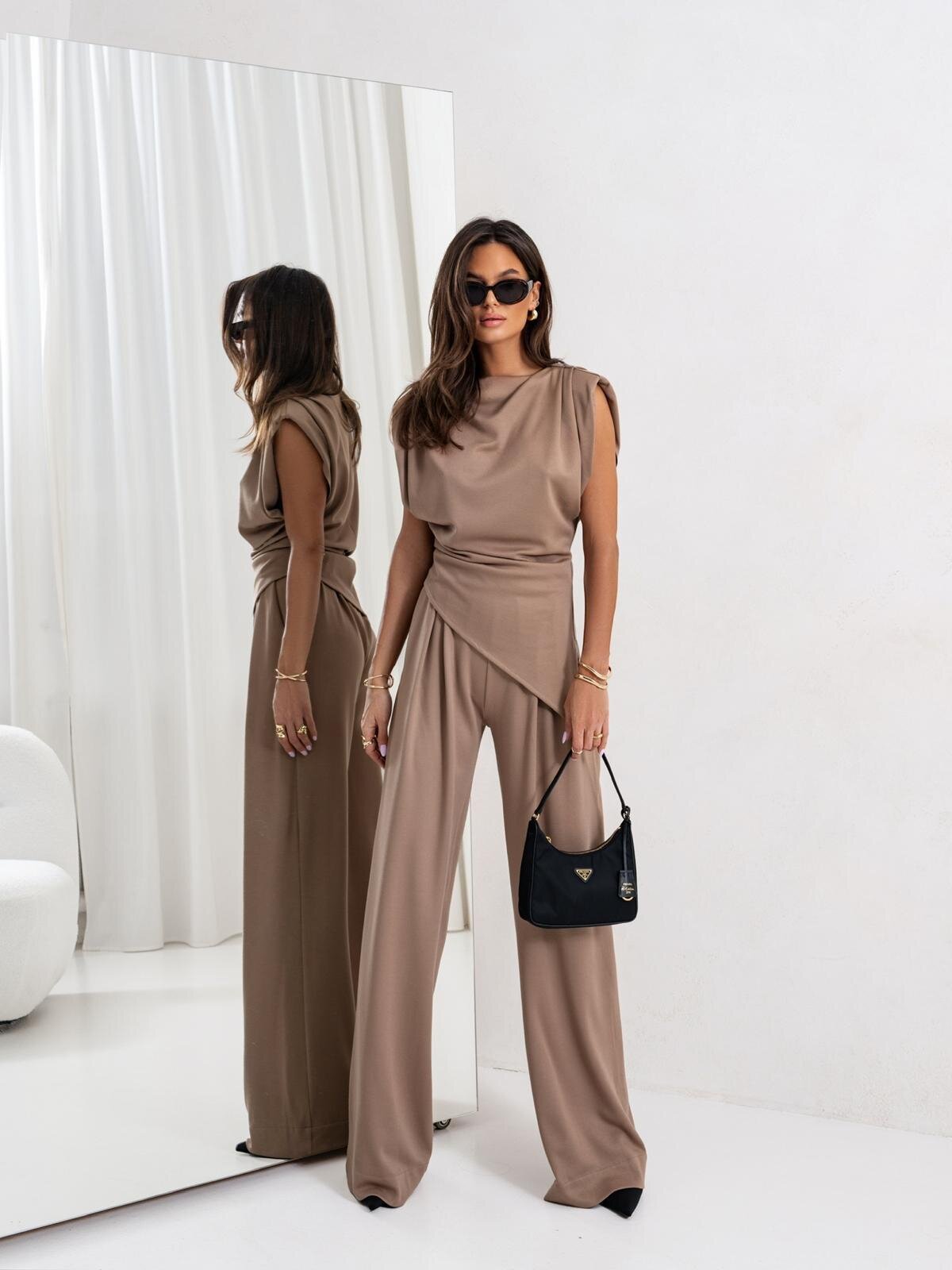 Women's Casual Solid Color Asymmetrical Short Sleeve Top Set