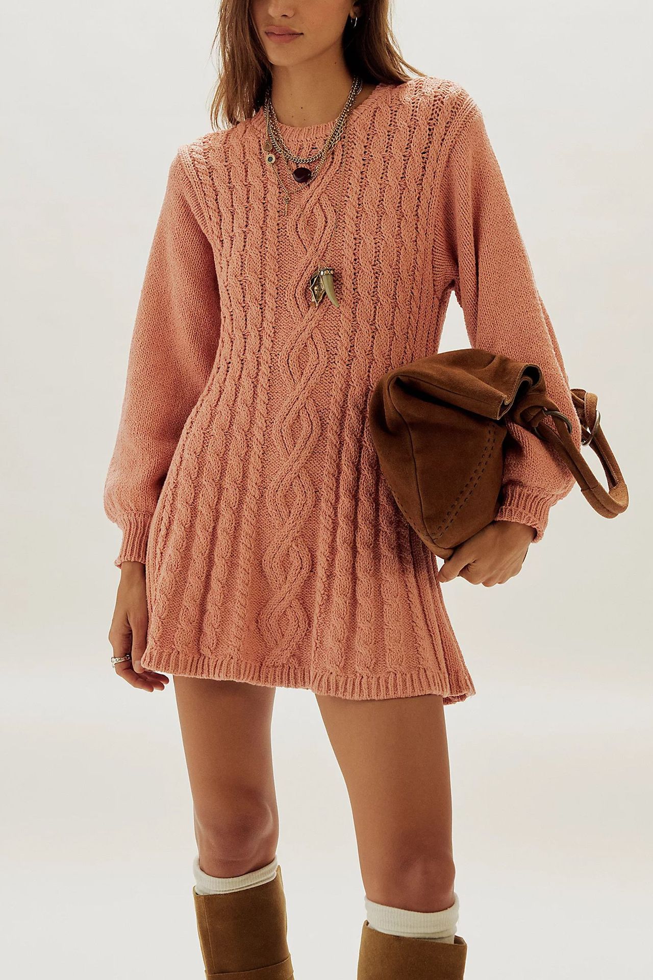 Cable-Knit Long-Sleeve Loose Knit Dress