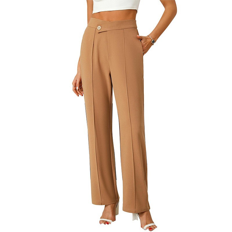 High-Waist Cross Button Flared Straight-Leg Women's Trousers