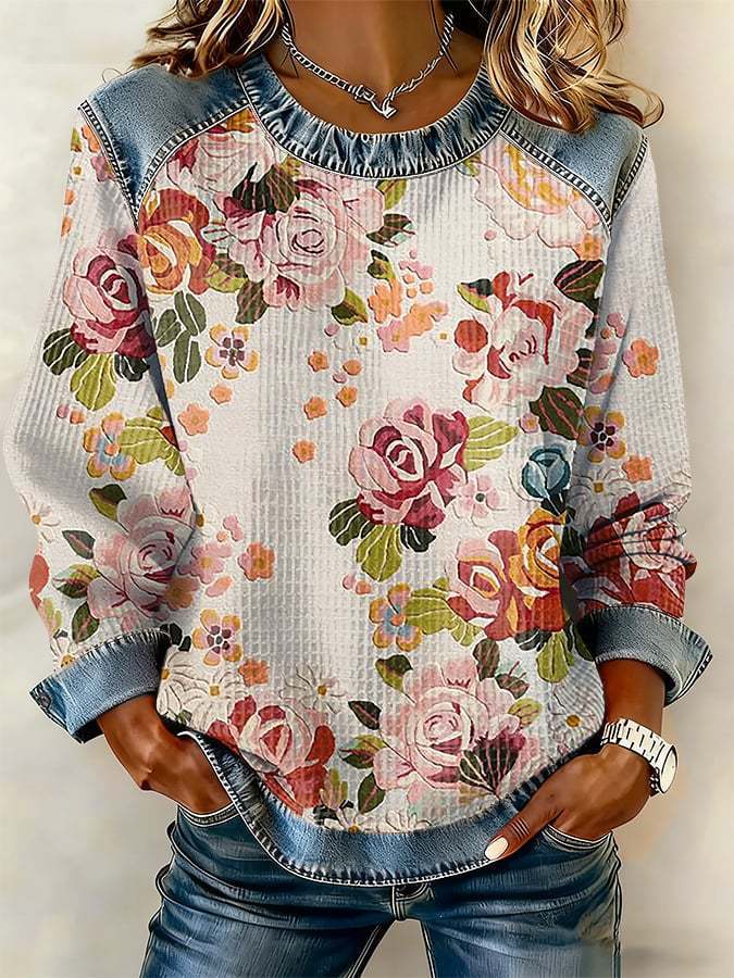 Women's Floral Botanical Print Crewneck Sweatshirt